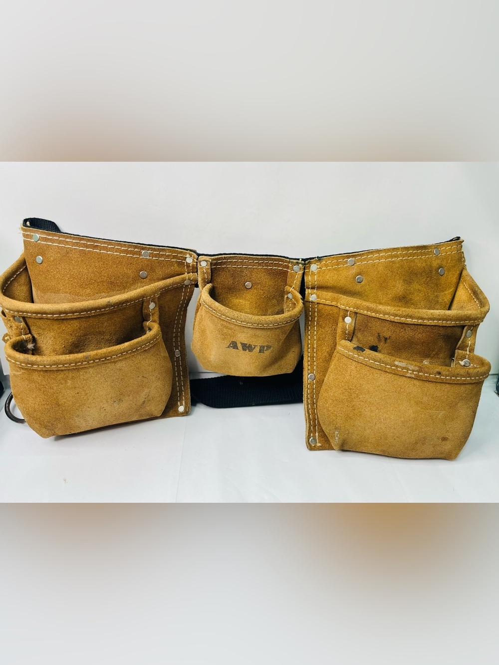 AWP Carpenters Suede Leather Tool Apron W/Belt 11 Pockets 2 Hammer Loops L490